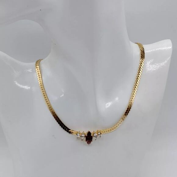 Vintage Christian Dior Purple Rhinestone and Gold Tone Chain Necklace - Picture 10 of 10